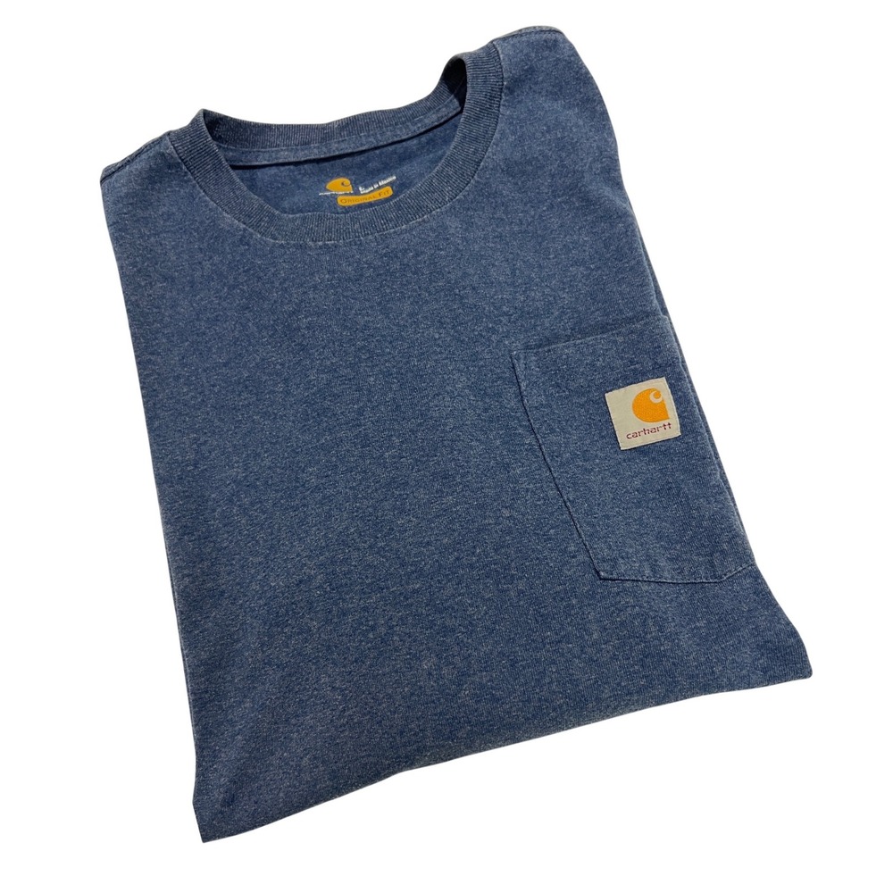 Carhartt Long Sleeve Pocket T-Shirt Mens Large Blue Original Fit Workwear E08